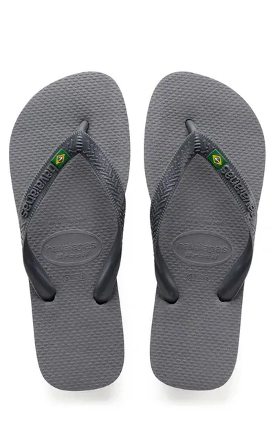 Havaianas Brazil Logo Flip Flops In Steel Grey