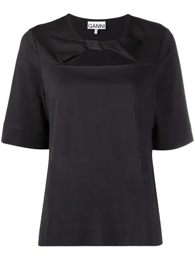 Ganni Twist-detail Organic Cotton T-shirt In Black