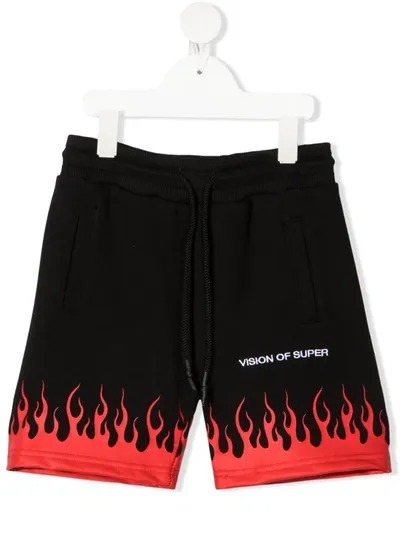 Vision Of Super Teen Flame-trim Logo Shorts In Black