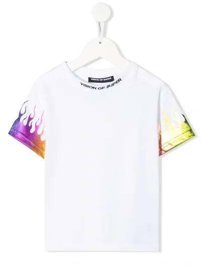 Vision Of Super Kids' Rainbow Flames T-shirt In White