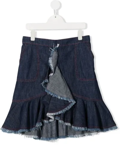 Philosophy Di Lorenzo Serafini Teen Raw-hem Ruffled Denim Skirt In Blue