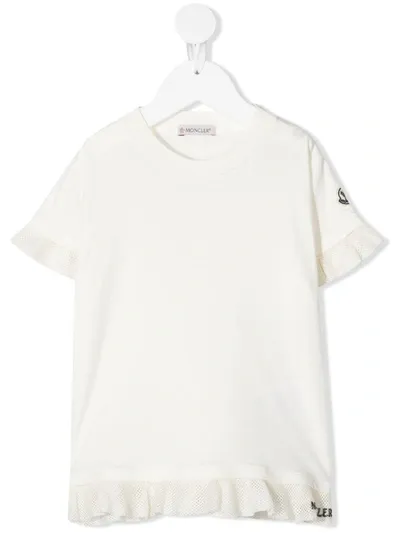 Moncler Kids' Ruffled Trim Short-sleeved T-shirt In White