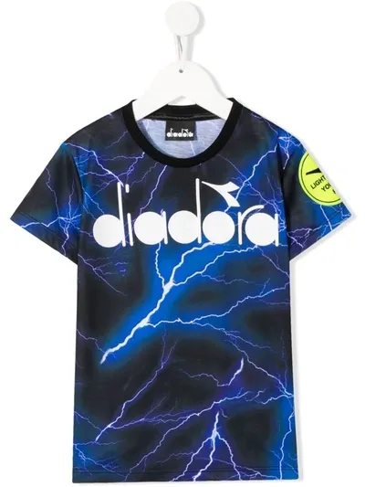 Diadora Junior Kids' Lightning Print T-shirt In Black