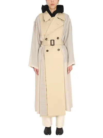 Maison Margiela Bi Material Trench Coat In Cream