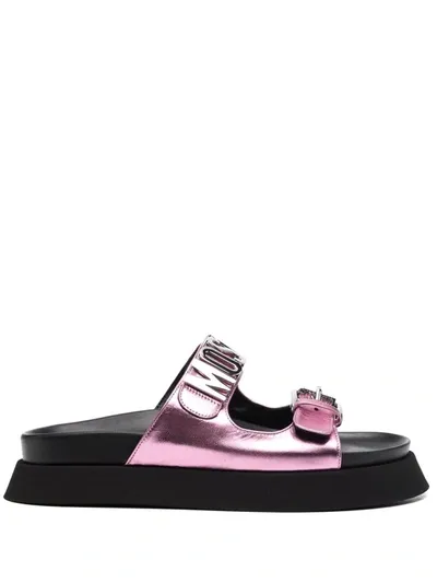 Moschino Logo-plaque Flat Sandals In Pink