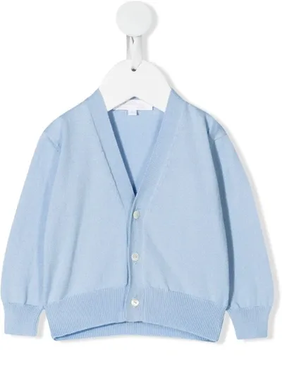 Mariella Ferrari Babies' Ribbed-knit V-neck Cardigan In Blue