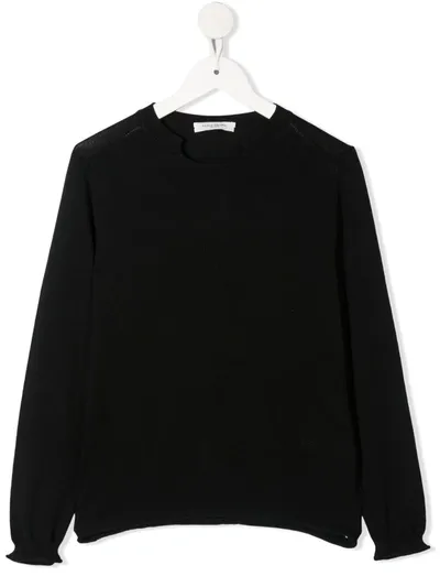 Paolo Pecora Teen Notched-collar Fine Knit Jumper In Black