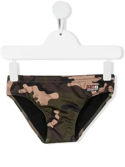 Mc2 Saint Barth Kids' Camouflage Print Swimming Briefs In Green