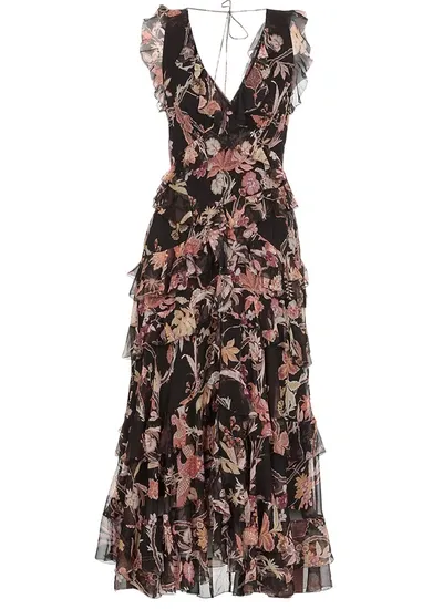 Zimmermann Wavelength Ruffled Floral-print Silk-georgette Midi Dress In Multi