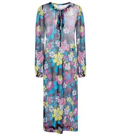 Saint Laurent Robe Longue Viscose Floral Dress In Black