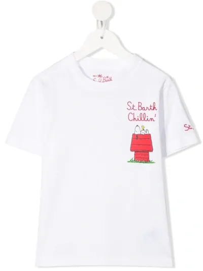 Mc2 Saint Barth Kids' Snoopy Print Cotton Jersey T-shirt In White