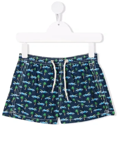 Mc2 Saint Barth Teen Vintage Surfcar-print Swim Shorts In Blue