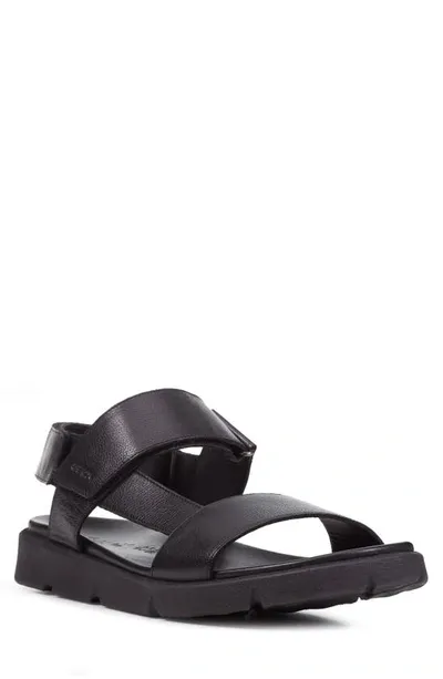 Geox Cross Strap Leather Sandal In Black