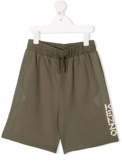 Kenzo Kids' Ripstop Logo-panel Shorts In Green