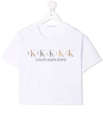 Calvin Klein Kids' Iridescent Logo-print Boxy T-shirt In White