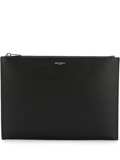 Saint Laurent Stamped Logo Pouch In Black