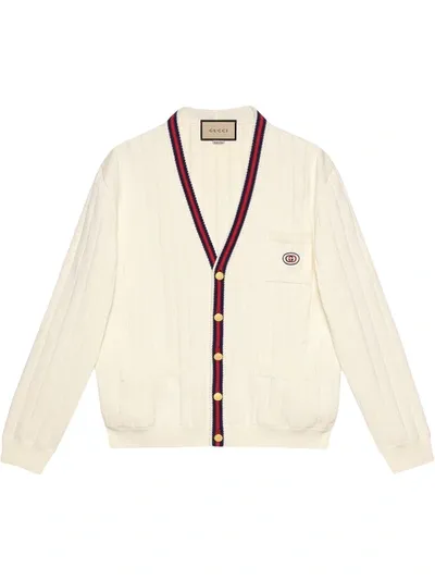 Gucci Gg-embroidered Web-stripe Cotton Cardigan In Multicolor