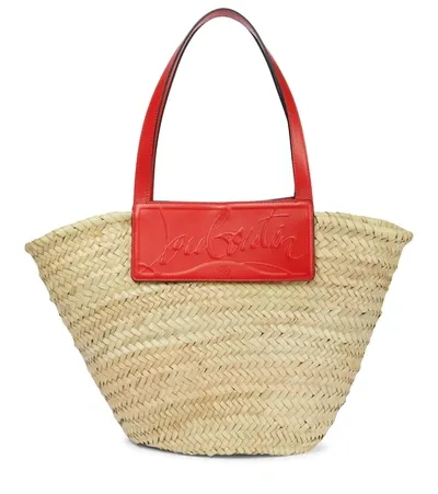 Christian Louboutin Loubi Shore Woven Straw Beach Tote Bag In Natural Sunrise