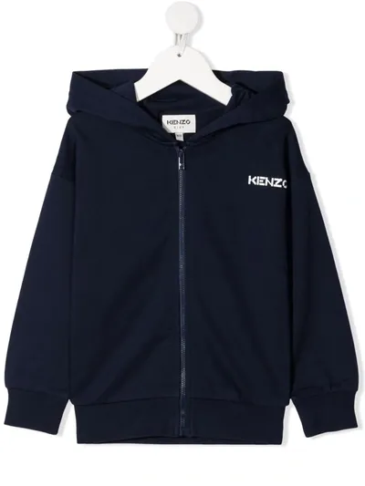 Kenzo Kids' Logo-print Zipped Hoodie In 蓝色