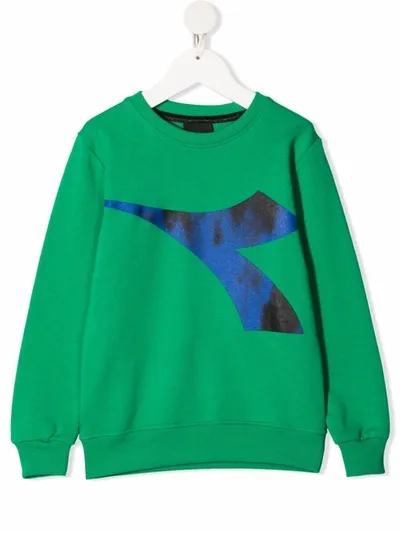 Diadora Junior Kids' Logo-print Cotton Sweatshirt In Green