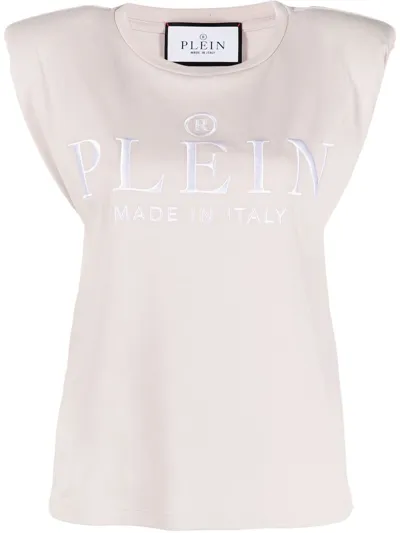 Philipp Plein Logo-embroidered Cotton Tank Top In Nude