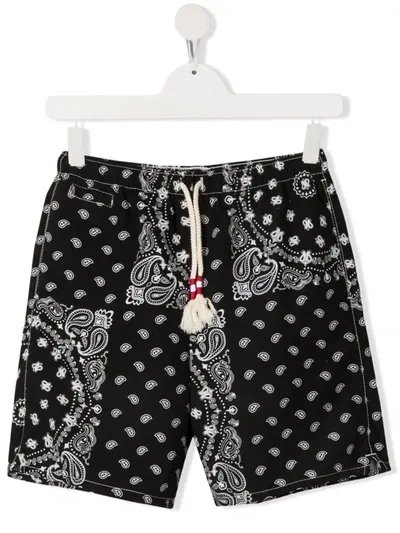 Mc2 Saint Barth Teen Caprese Paisley-print Swim Shorts In Black