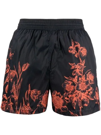 Ferragamo Men's Tuscan Wildflower Swim Shorts In Black