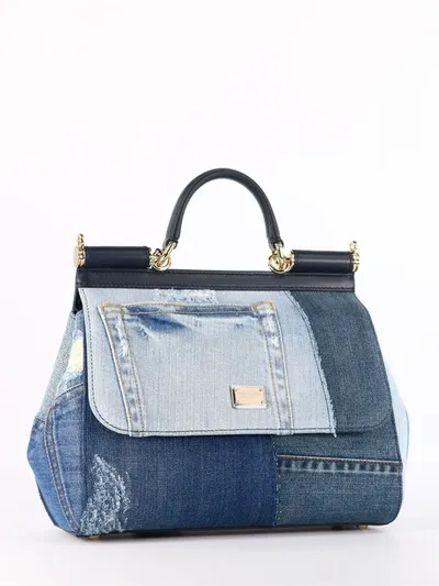 Dolce & Gabbana Sicily Medium Denim Tote Bag In Blue