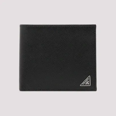 Prada Logo Plaque Bifold Wallet In Black