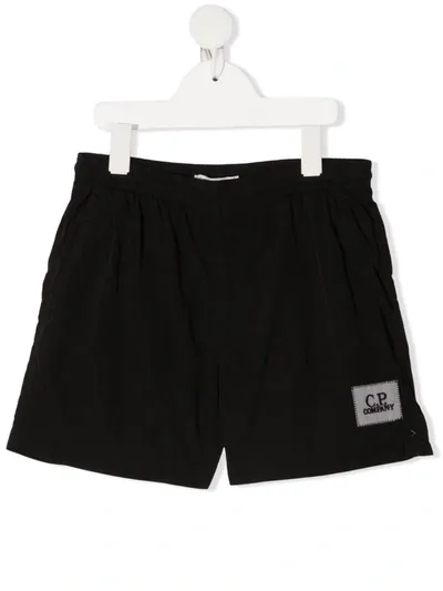 C.p. Company Kids' Patch-embellished Jersey Shorts In Black