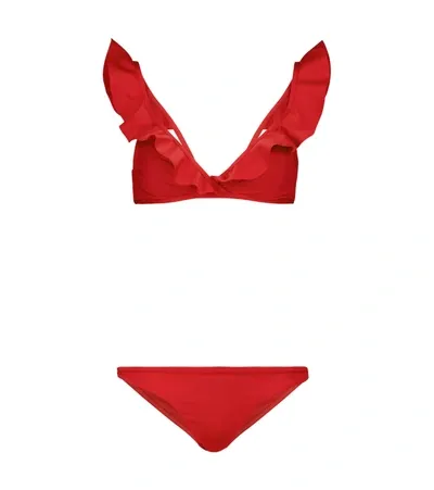 Zimmermann Cassia Waterfall Frill Bikini Set In Rot