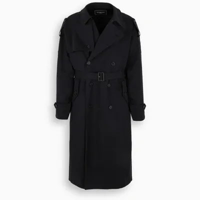 Balenciaga Navy Double-breasted Trench Coat In Blue