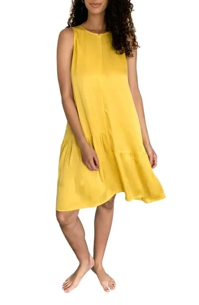 Emilia George Maternity Violette Sleeveless Flounce-hem Dress In Mustard Yellow