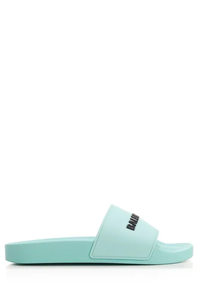 Balenciaga Piscine Logo-embossed Rubber Sliders In Mint Black