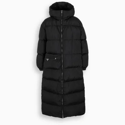 Prada Black Re-nylon Long Down Jacket In Multicolor