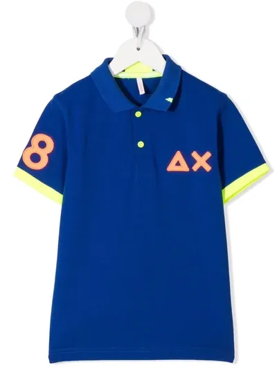 Sun 68 Kids' Logo-patch Cotton Polo Shirt In Blue