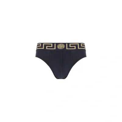 Versace Greca Stretch Cotton Briefs In Multicolour