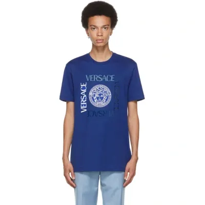 Versace Blue Medusa Logo-print T-shirt In 1u600 Blue