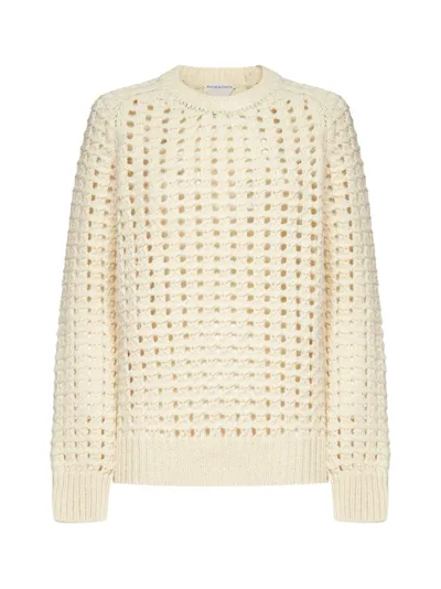 Bottega Veneta Womens Chalk Chunky Open-knit Wool Jumper M