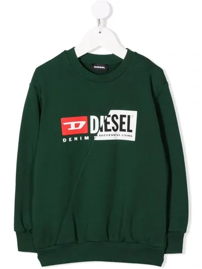 Diesel Kids' Crewneck Sweatshirt In Cotton With Logo In Green