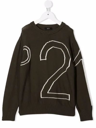 N°21 Teen Intarsia Logo-knit Jumper In Green