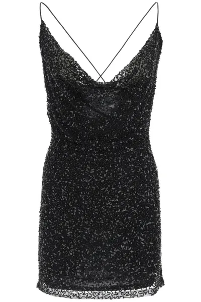 Retroféte Mich Sequined Cowl-neck Cocktail Dress In Black