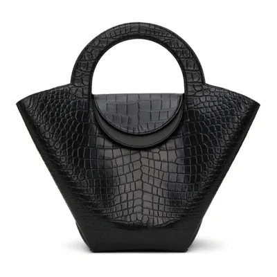 Bottega Veneta Black Croc Top Handle Tote In 8425 Black