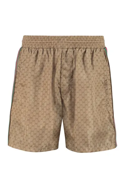 Gucci Monogram Print Track Shorts In Camel