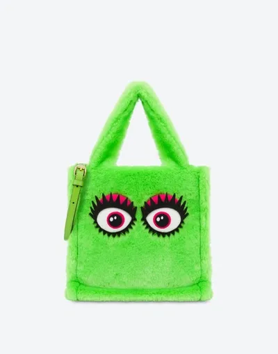 Moschino Soft Fabric Eyes Shopper In Fluorescent Green