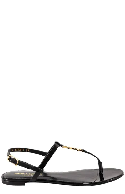 Saint Laurent Cassandra Mock-croc Ysl Slingback Sandals In Nero