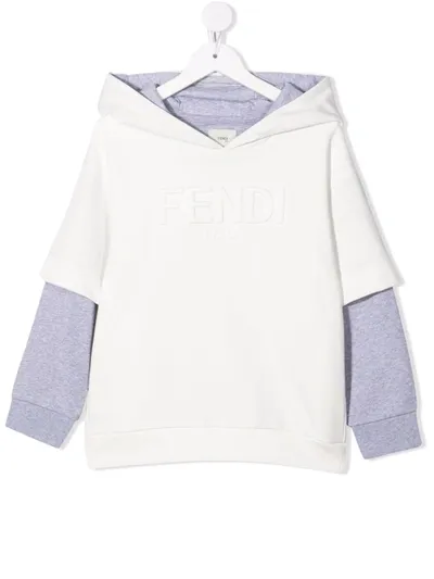 Fendi Kids' Embossed-logo Long-sleeve Hoodie In White