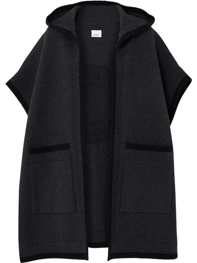 Burberry Carla Logo-jacquard Hooded Wool-blend Poncho In Black