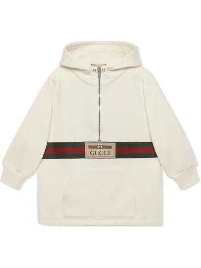 Gucci Kids' Logo Stripe Half-zip Hoodie In Neutrals