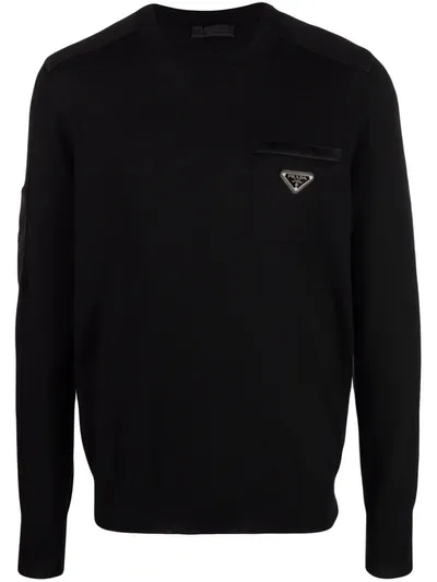 Prada Re-nylon Logo-plaque Jumper In Black